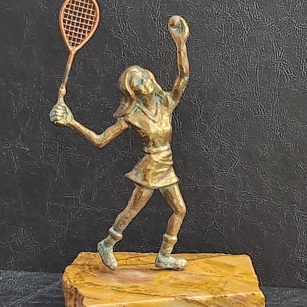 Rare Vintage Bijan Sculpture Tennis Player Mixed Metal-Bronze and Copper